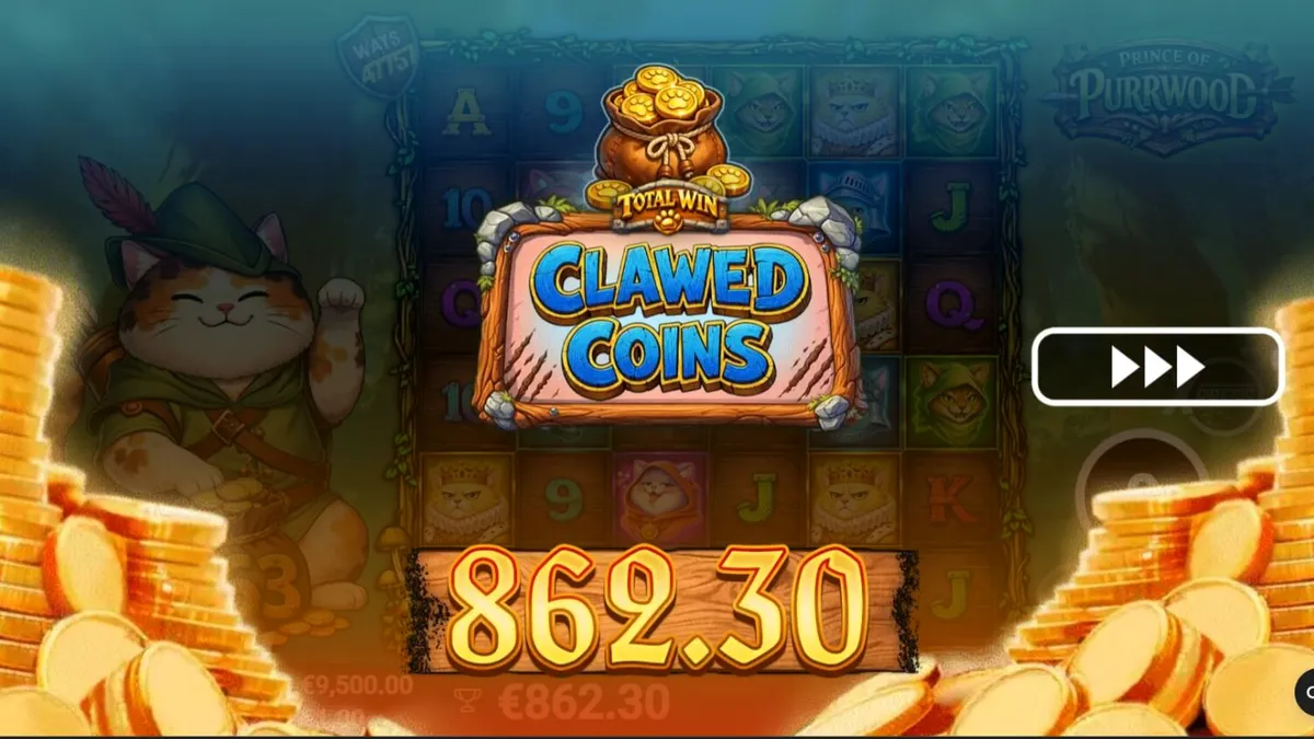 Cena temática medieval com gatos aventureiros no slot Prince of Purrwood